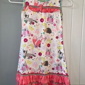 Jelly the Pug. Girls size 8 dress. White Pink Aqua Woodland. New without tags